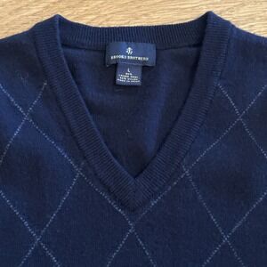 Brooks Brothers Sweater Vest Men's Blue Large Argyle/Diamond Lambs Wool Blend